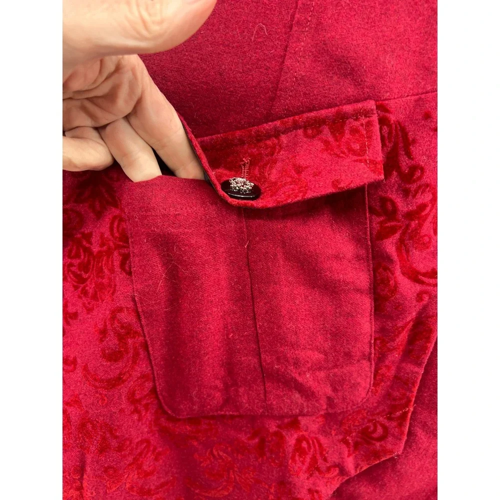 Venus Jacket Womens 6 Red Damask Velvet Flocked Asymmetrical Victorian Steampunk